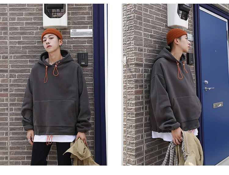 Autumn New Hoodie Men Fashion Solid Color Casual Cotton Hooded Pullover Man Streetwear Hip Hop Loose Sweatshirt Large Size M-5XL