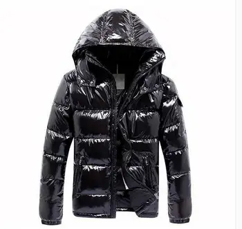 

Fashion Mens Hooded Cotton Clothing Shiny Outwear Coat Thick Zip Winter Coat Casual Thickening