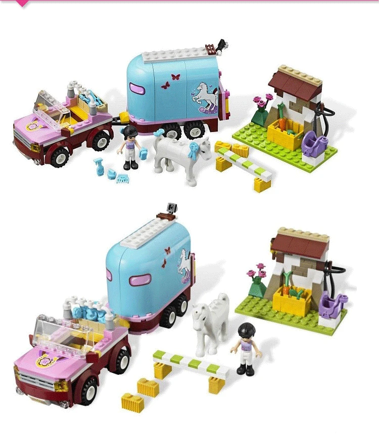 

Friends DIY Educational Blocks Friends Emma's Horse Trailer Andrea Olivia Model Building Blocks Kit Toys For Children Gift