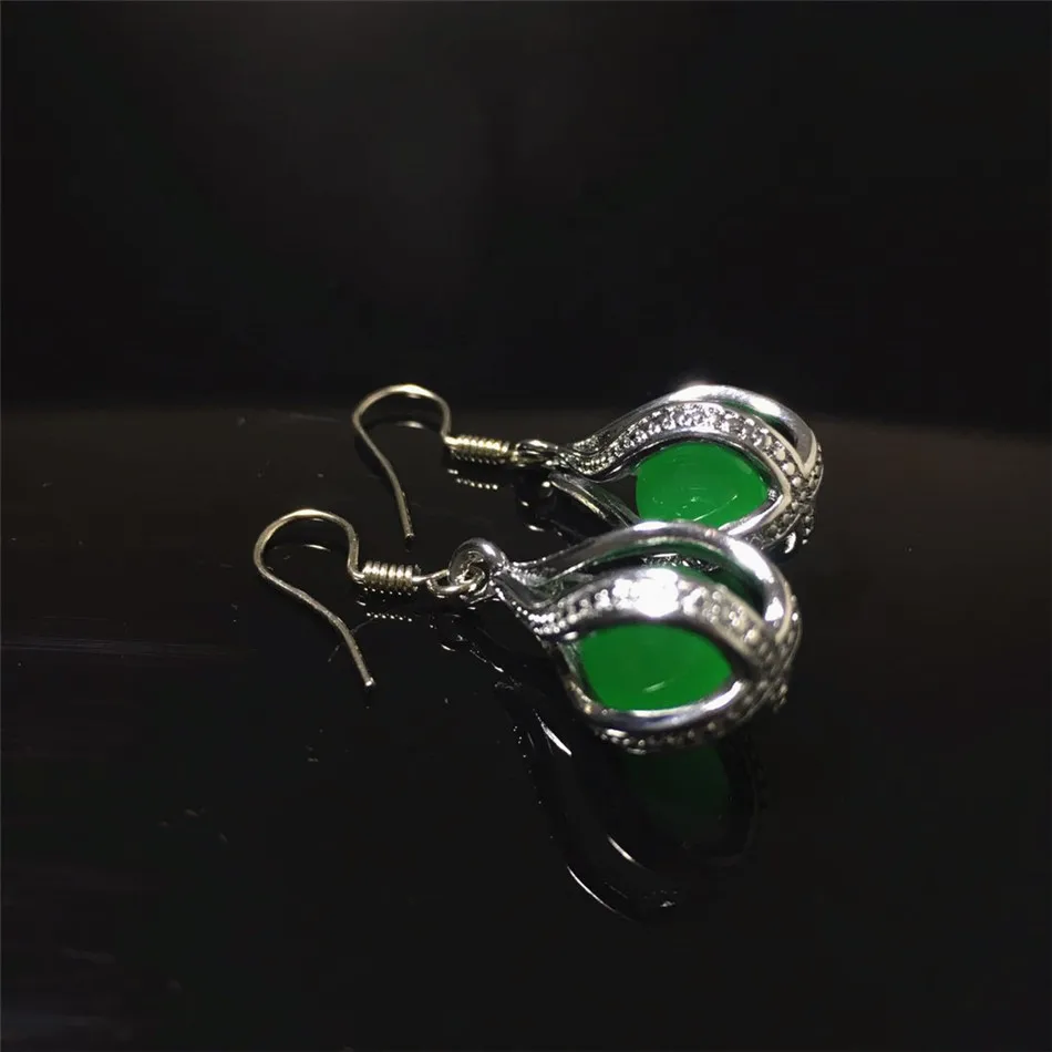 Jadery, винтажное ожерелье/серьги/кольцо из нержавеющей стали, ювелирный набор, зеленый камень, халцедон, Женские Ювелирные изделия, подарки, Черная пятница - Окраска металла: earrings