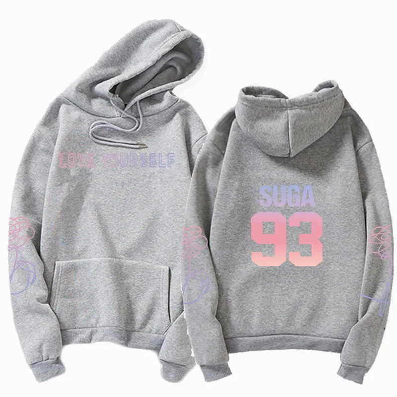 K-pop bangtan/толстовка с капюшоном для мальчиков, jung kook suga v love yourself, худи унисекс, повседневная кофта с капюшоном в Корейском стиле - Цвет: hoodies gray 93