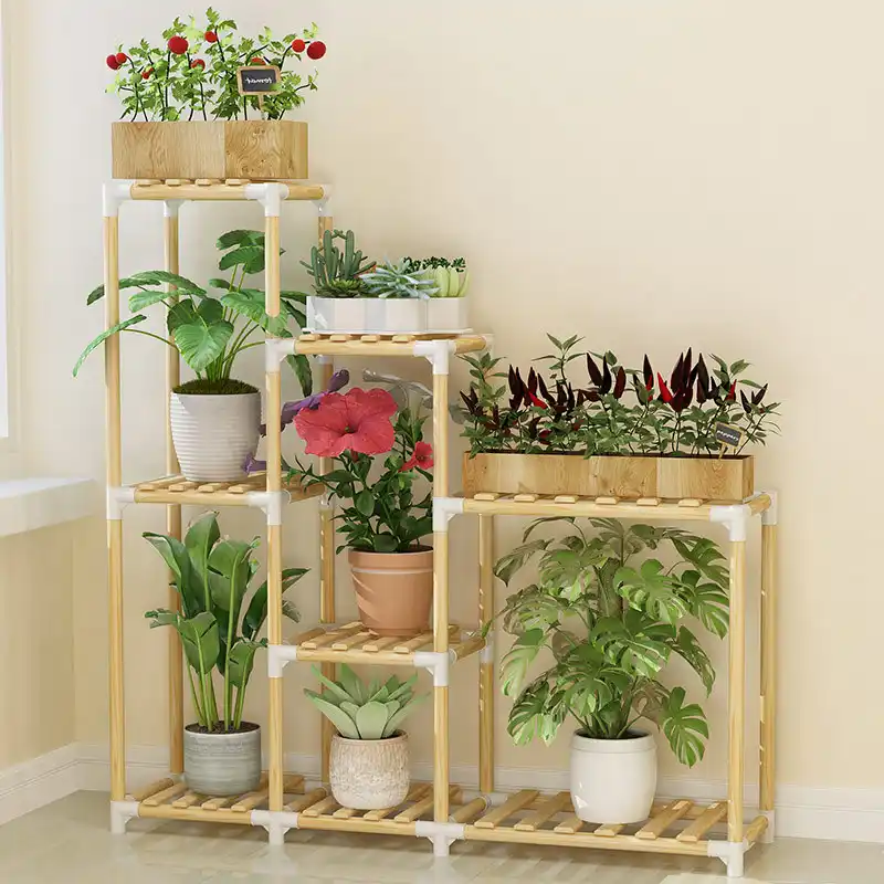 Solid wood corner indoor plant stand wall succulent planter shelves garden flower stand floor