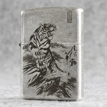 

oil lighter original Kerosene lighter Mountain Tiger carving copper windproof cigarette lighter cigar lighter gift for men