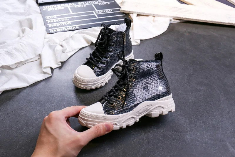 Autumn New Kids High Sneakers Baby Girls Sport Sneakers Black Shoes Children Casual Sneakers Brand Pu Leather Sneakers Trainers