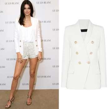 

Luxury White Double Breasted Blazer Women Brand Clothes Gold Button Slim Fit Blaizer Jackets Work Office Suit Blezer Outerwear