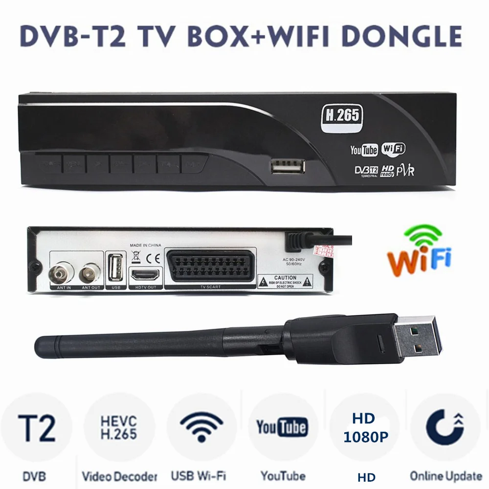 

Hot Selling Europe H.265/HEVC 1080P Decoder DVB-T2 HD Digital Terrestrial Receiver DVB-T TV Tuner Support M3U Youtube+USB WIFI