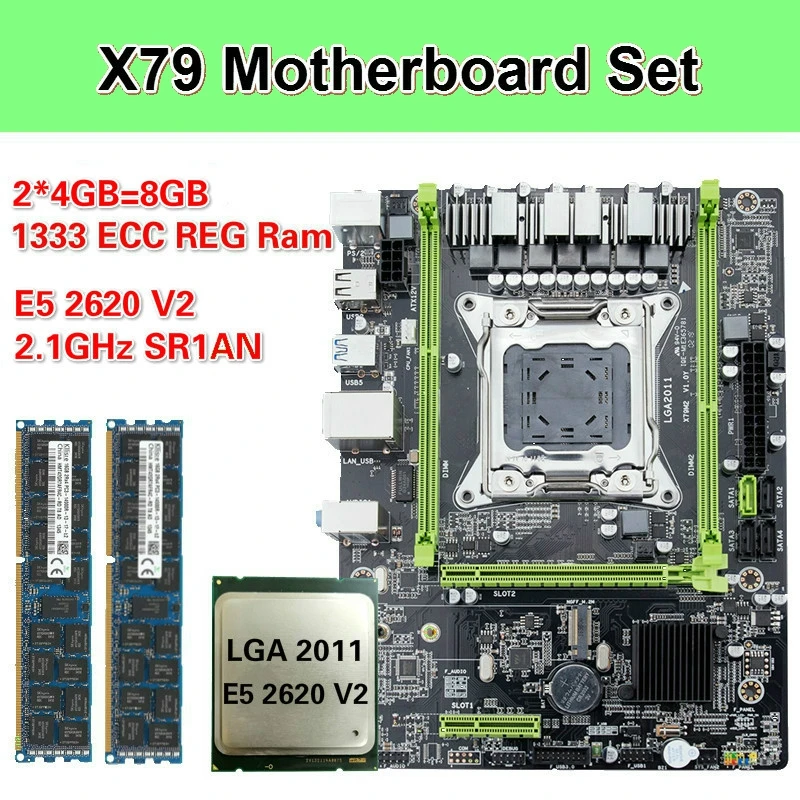 Kllisre X79 M3 материнская плата с Ксеон LGA2011 E5 2620 V2 2 × 4 ГБ = 8 Гб 1333 МГц DDR3 память ECC Reg