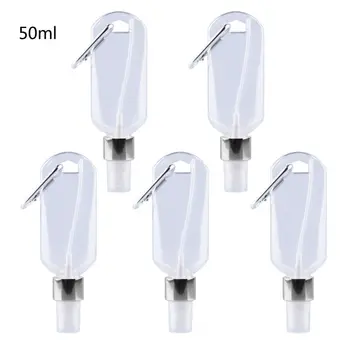 

5Pcs 50ml Reusable Portable Mini Alcohol Spray Bottle Hand Sanitizer Travel Small Holder Hook Keychain Carrier Bottles