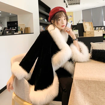 

New Autumn Winter Womens Coats Loose Thick Warm Cloak Overcoat Black Lady Fur Coat Nine Quarter Sleeve K57
