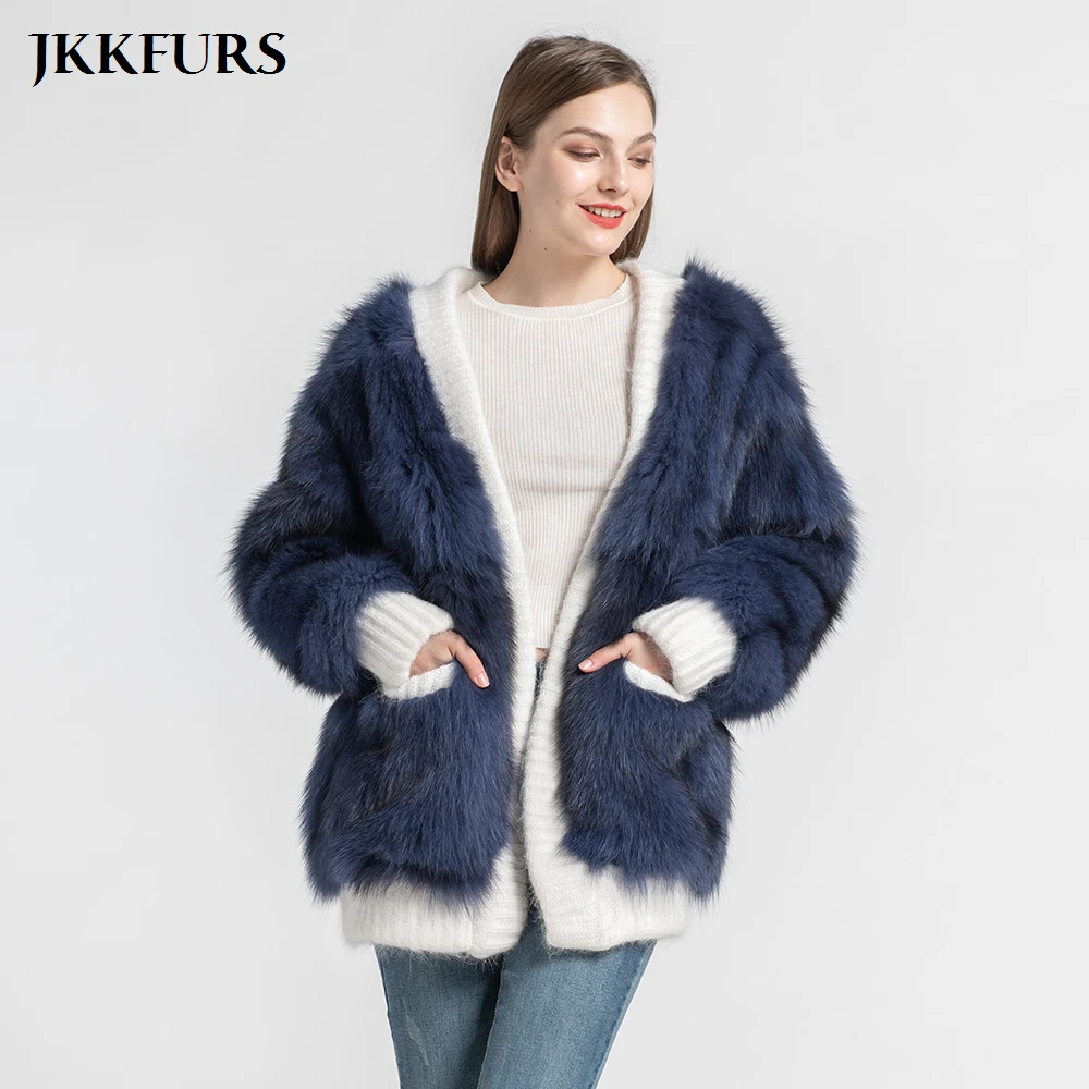 Зимний женский свитер шуба из натурального Лисьего меха модная теплая меховая куртка для женщин натуральный пушистый S7571