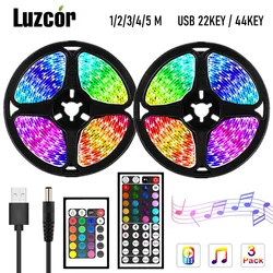 Bande lumineuse LED RGB 22/44, USB, Flexible, 5050 touches, rétro éclairage de la télévision, décoration de la salle, 1/2/3/4/5M 