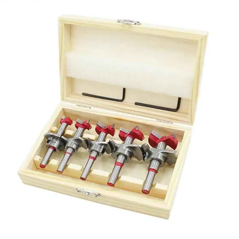 

5pcs Door Hole Puncher Kit Durable Cemented Carbide Positioner Hinge Boring Jig Drill Adjustable Set Woodworking Hand Tools
