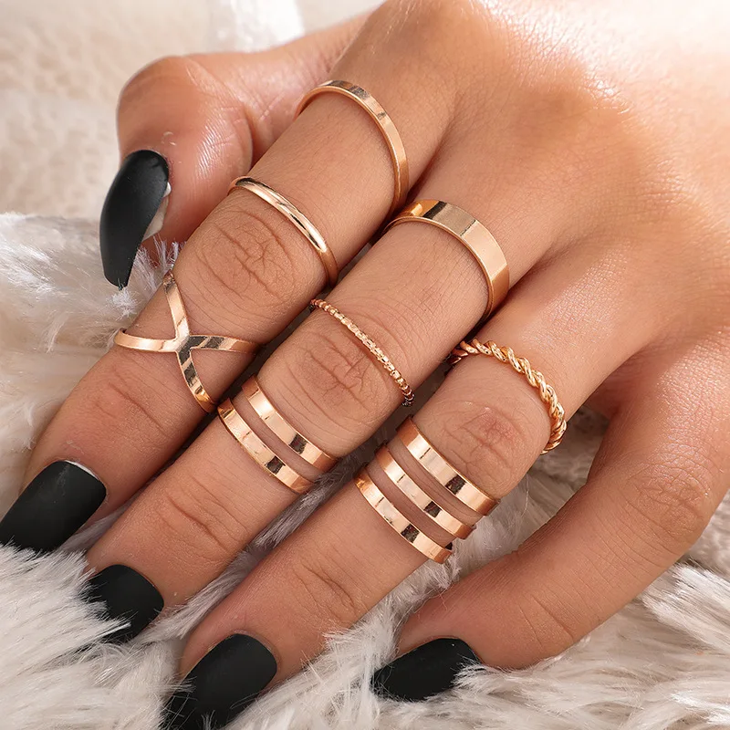 6pcs/set Punk Finger Rings Minimalist Smooth Gold/black Geometric Metal  Rings For Women-color: A | Fruugo UK