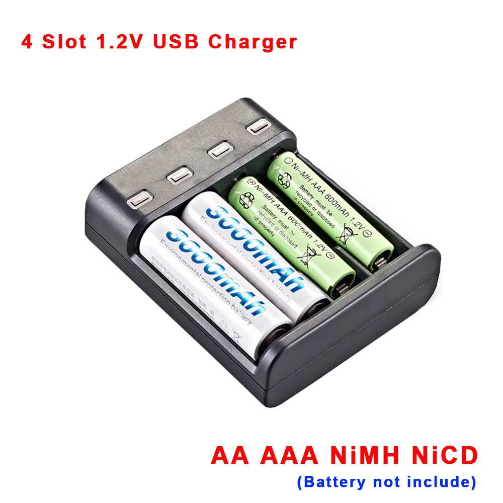 Универсальное зарядное устройство USB с 4 слотами для AA AAA NiMH NiCD 1 2 V|Детали и