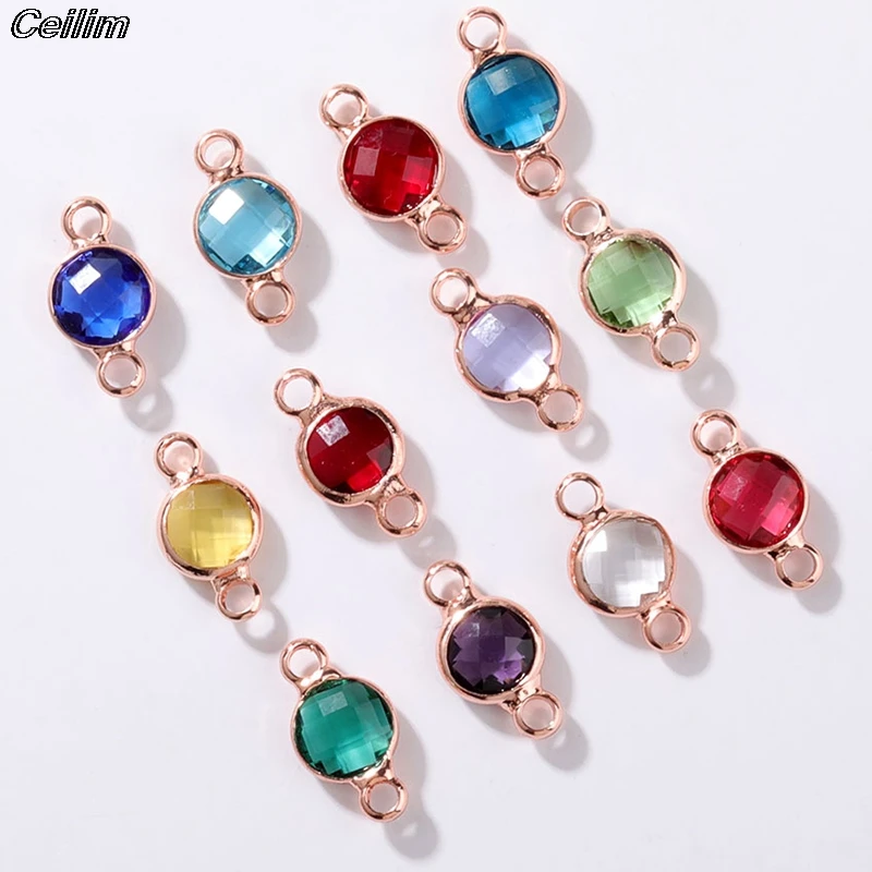 

10pcs/lot 6mm Rose Gold Color Birthstone Charms Acrylic Double Charms For Diy Statement Necklace And Bracelet Gift