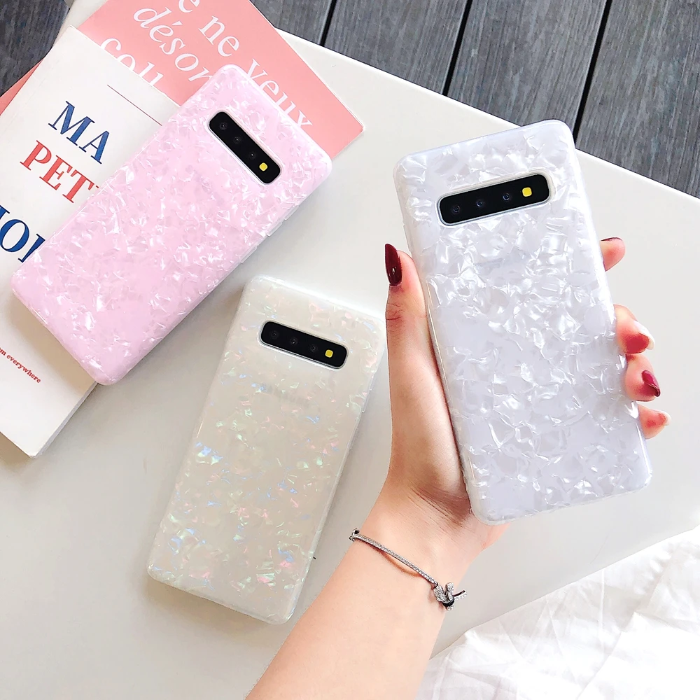Чехол OTAO с глянцевой раковиной и мрамором для samsung Galaxy S10 S9 S8 Plus, блестящий чехол для samsung Note 10 Pro, мягкий силиконовый чехол s