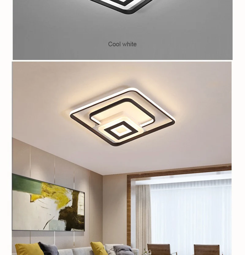 Современный светодиодный потолочный светильник, светильник для спальни, для дома, гостиной, черный AC85-265V, потолочный светильник для кухни, квадратный потолочный светильник