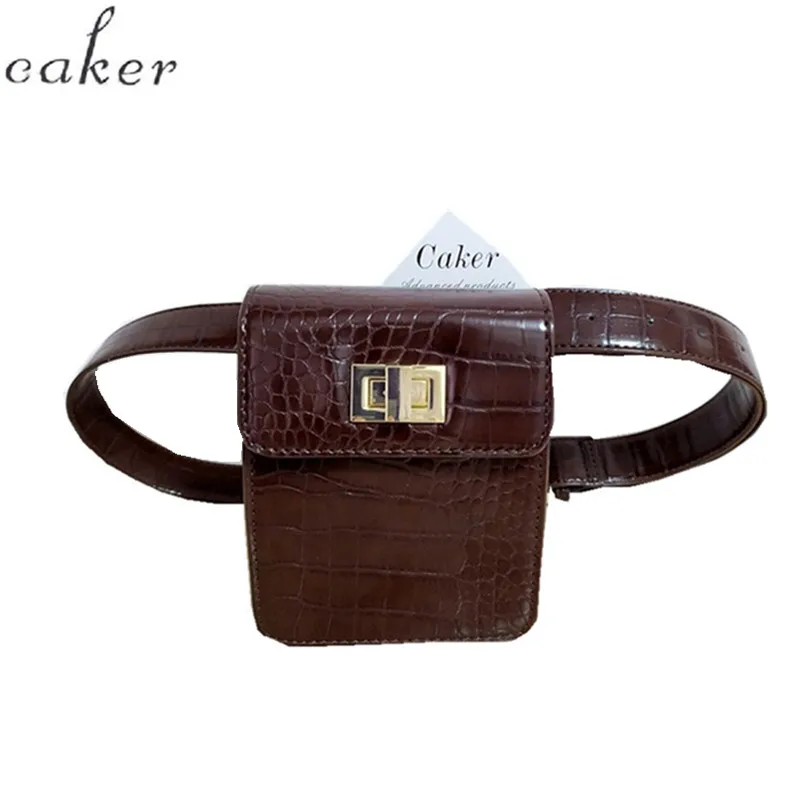 

Caker Brand 2019 Crocodile Pack Belt Bag Green khaki Waist Packs Bag Travel Waist Pack Women Leather Waist Chest Bag Black White