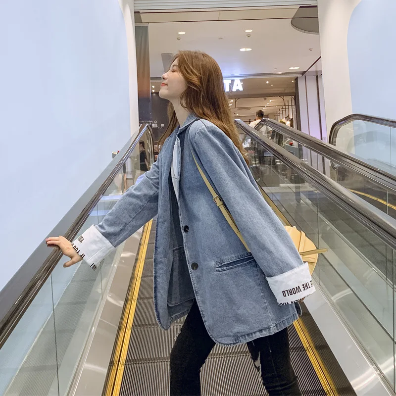 

Jeans Coat Women's INS-Style Jacket Cowboy Clothing Europe And America Loose-Fit 2019 New Style Spring And Autumn Middle Long Co