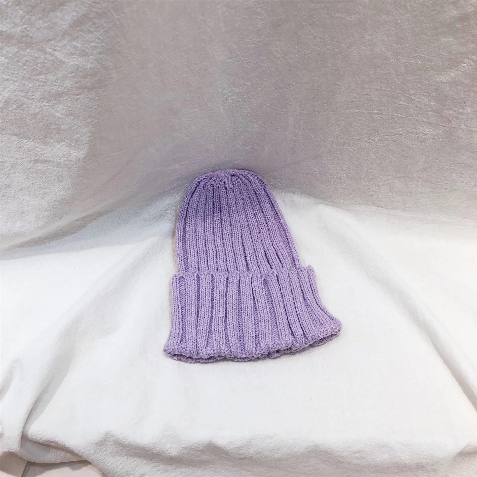 Зимние шерстяные вязаные шапки ярких цветов для мальчиков и девочек; Детские теплые однотонные повседневные Шапки - Цвет: light purple