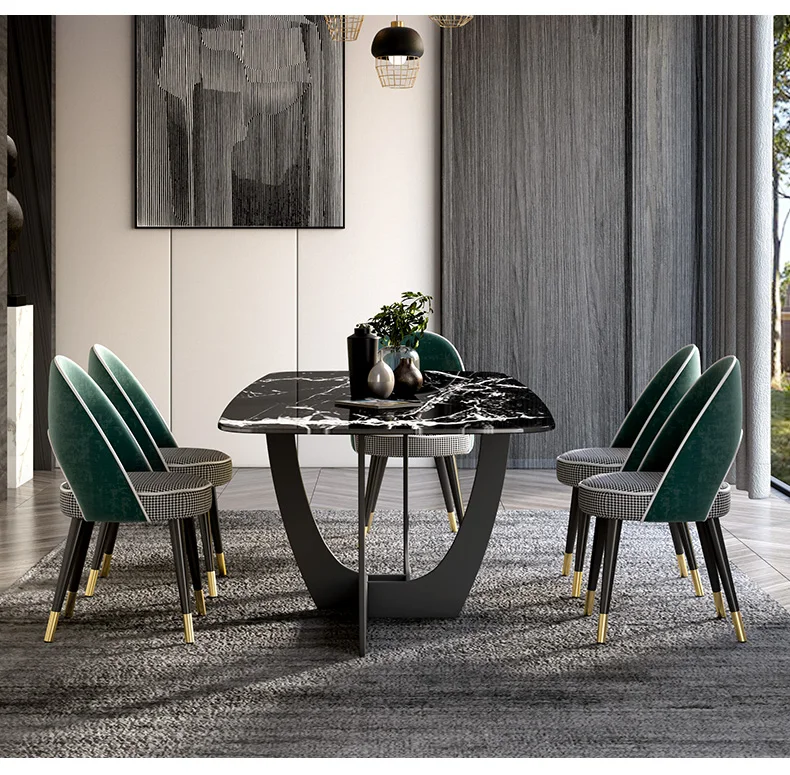 Твердый деревянный обеденный зал набор домашней мебели минималистичный современный мраморный обеденный стол и 6 стульев mesa обеденный стол