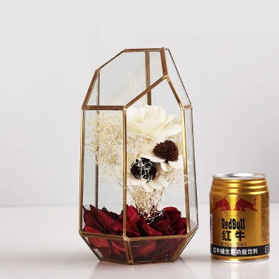A glod with flower Геометрический стеклянный парник домашнего интерьера Креативные украшения гостиной украшения Посуда Ваза сухой микро пейзаж - Цвет: A glod with flower