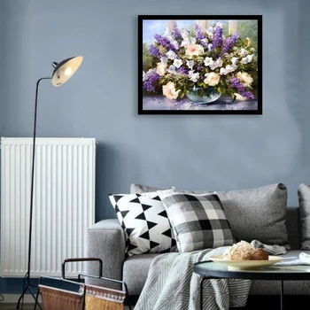 

Oil Painting By Numbers DIY Frameless Acrylic Pictures By Numbers Purple Flowers on Canvas Digital Painting