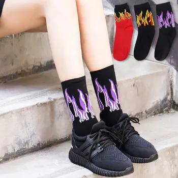 

Hip Hop Hit Socks Fashion Color On Fire Crew Socks Red Flame Blaze Power Torch Hot Warmth Street Skateboard Socks wowen socks