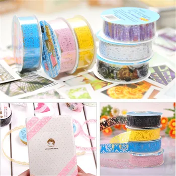 

5 Rolls DIY lace Flower Pink color Transparent Corner Paper Stickers for Photo Albums Frame Decoration Scrapbooking wholesale