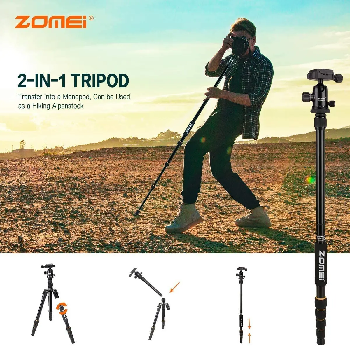 Zomei Q666 Tripé de Câmera com Cabeça Bola Leve Profissional Compacto Viagem Monopé Tripé para o Telefone Nikon Canon Sony Dslr - Image 5