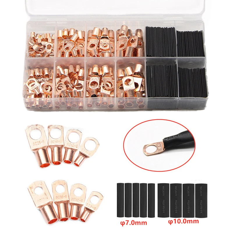

60/120/240/260PCS Assortment Car Auto Copper Ring Terminal Cable Battery Terminals Soldered Connectors Kit Wire Crimp Connector