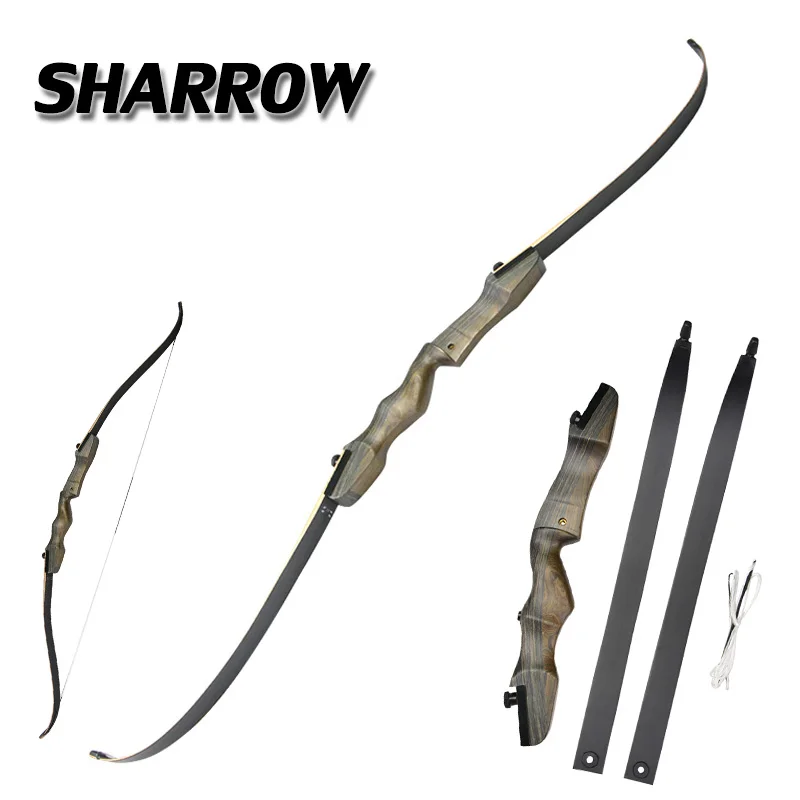 

1pc Archery 62inch Recurve 18-40lbs Black Wooden Hunting Bow Right Hand Field Outdoor Shooting Training Bow and Arrow