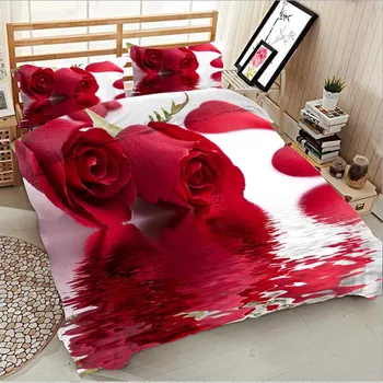 

WOSTAR Bedding Set Home Textiles king Size summer bed linen 2/3pcs Bedclothes 3d printing water rose duvet cover and pillowcase