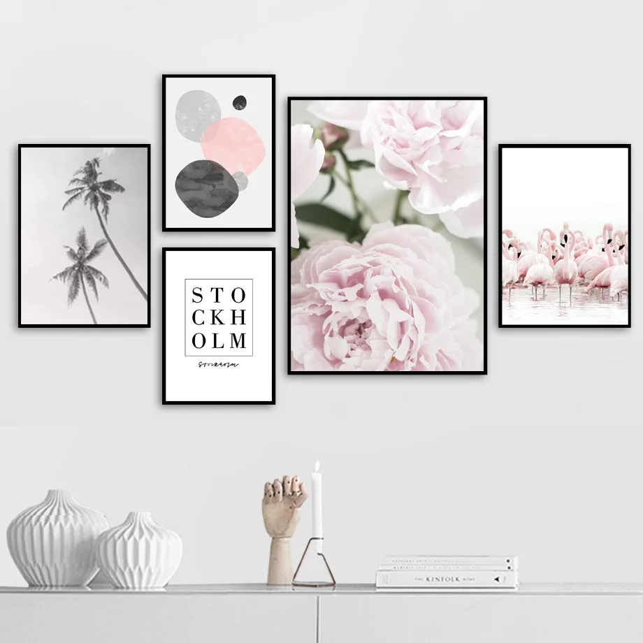 

Flamingo Coconut Tree Flower Quote Wall Art Print Canvas Painting Nordic Canvas Posters And Prints Wall Pictures For Living Room