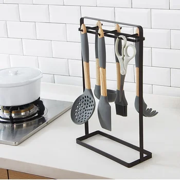 

Kitchen Iron Storage Rack Rectangular Base Soup Spoon Hanger Soup Ladle Colander Holder Stand Drain Rack (Brown)
