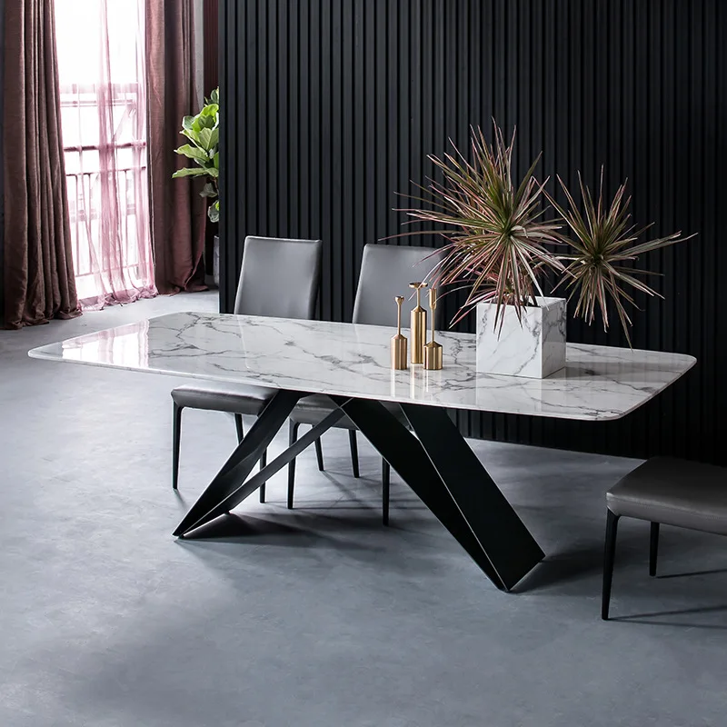 

Minimalist style marble dining table wrought iron light luxury personality dining table and chair combination rectangular