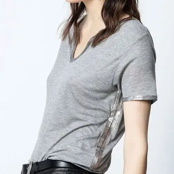 

Women T-shirt 2020 Summer New Hand-painted Gold T-shirt Multi-color Tops Women