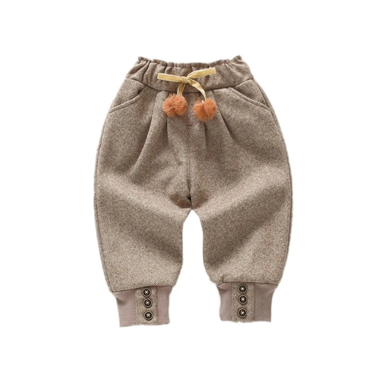 Штаны для малышей, хлопковые и бархатные однотонные повседневные брюки с бантом для маленьких девочек на осень и зиму - Цвет: Khaki