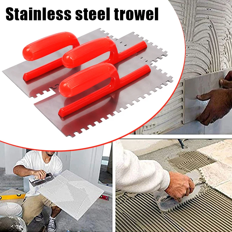 Stainless Cement Flaten Trowel with Notch Tiling Notched Trowel Square Notch with Handle for Wall Floor Tile Grout WWO66