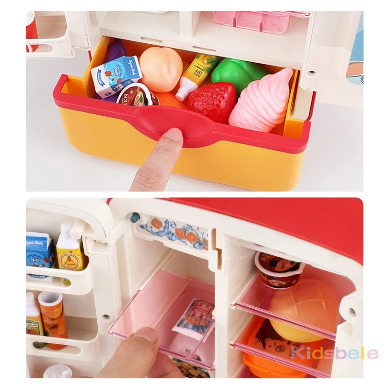 Kids Toy Fridge Refrigerator Accessories With Ice Role Playing For Kids Cutting Food For Girls Boys - AliExpress