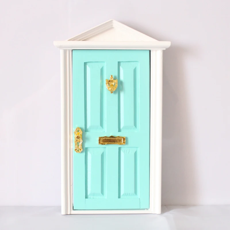 1:12 Puppenhaus Miniatur blau Holz Steepletop Tür mit Hardware 