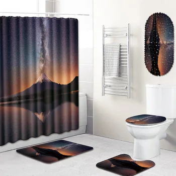

Starry Shower Curtain Bathroom Mat Five-Piece Bathroom Toilet Carpet Shower Mat