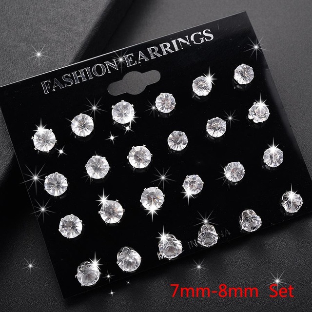 12 Pair/Pack White Shiny Wedding Stud Earrings Set For Women Men Crystal Jewelry Accessories Oorbellen Jewelry Earrings
