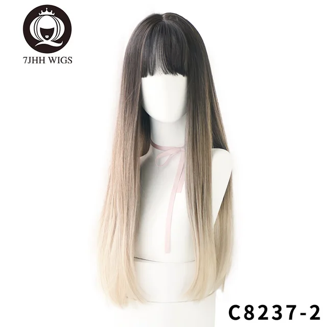 7JHH WIGS Light Brown Wig For Women With Fringe Fashion Heat Resistant Mid-Length Synthetic Wig C8237-2