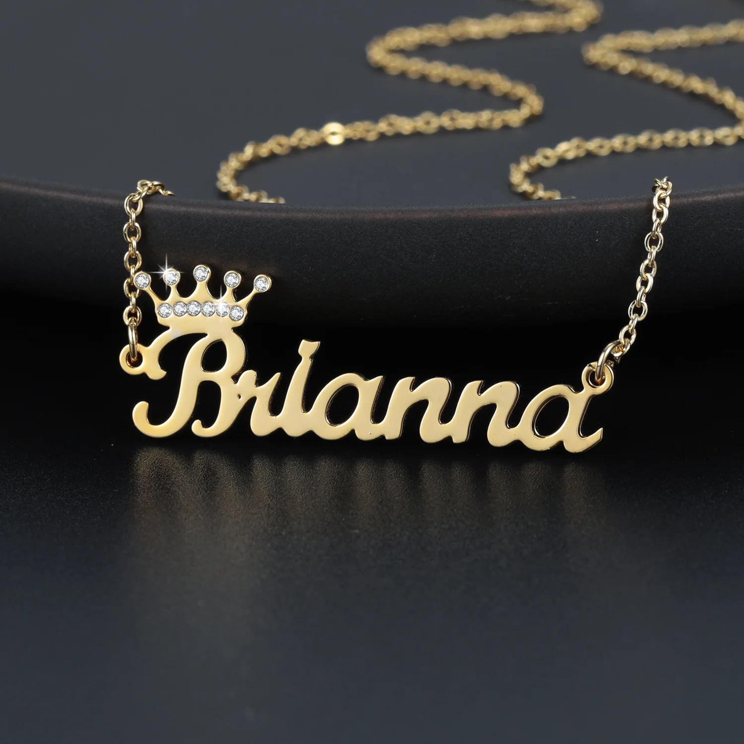 

Personalized Custom Crown Name Necklace Crown Iced Out Crystal Zircon Letter Pendant Necklace Women Stainless Steel Gift
