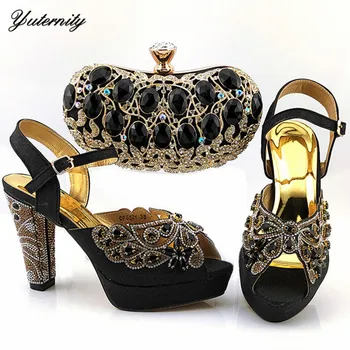 

New Classics Women African Black Shoes With Matching Bags Set Italian Elegant High Heels Shoes And Bags Set For Evening Party