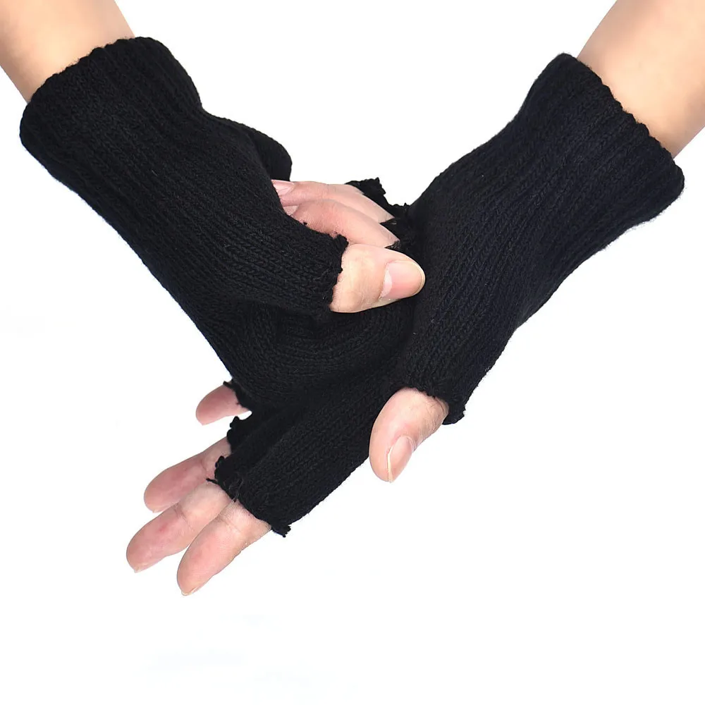 Женские и мужские перчатки без пальцев зимние Handschoenen теплые вязаные черные