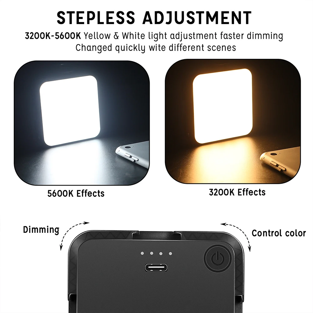 Câmera do Telefone Temperatura de Cor Ajustável de Carregamento Luz de Preenchimento Móvel Fotografia Pequena Mini Dupla Vídeo Conferência Luz 3 Luzes e Iluminação