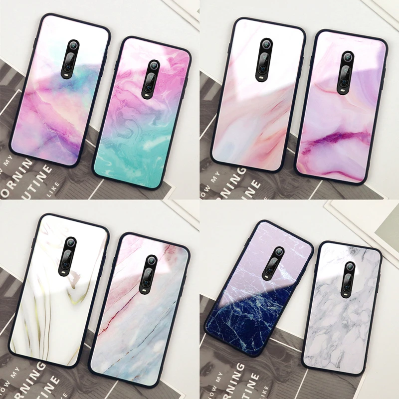 Для OPPO A11 A11X A5 A9 2020 A3 A7 2018 чехол тонкий цветной мрамор закаленное стекло твердая