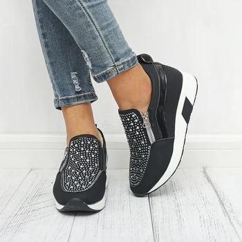 

Sneakers 2020 Women Shoes High Black White Pink Women Sneakers for Women Outdoor Sports New Rhinestone Female Platform Sneakers